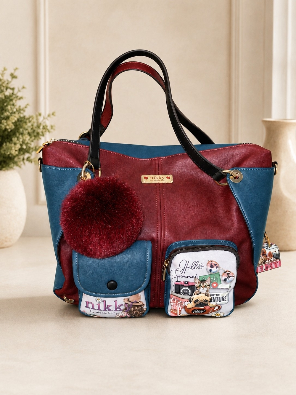 Nicole Lee - BRAND NEW - Multi-Colored Red & Blue Large Tote